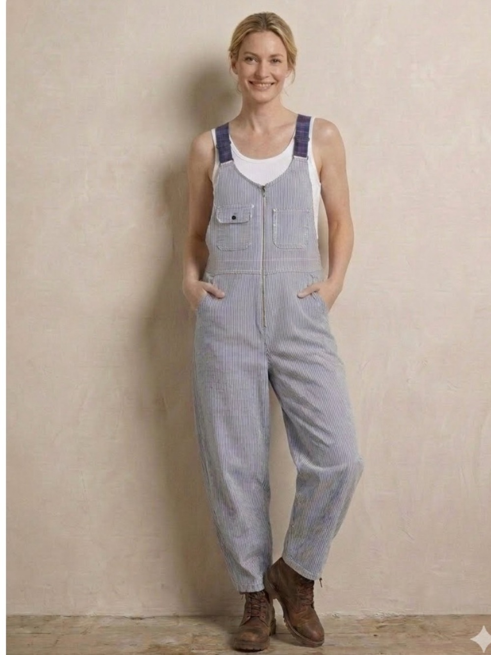 Big Bill Railroad Stripe Carpenter Bib Overalls Blue White 36 Relaxed Jumpsuit